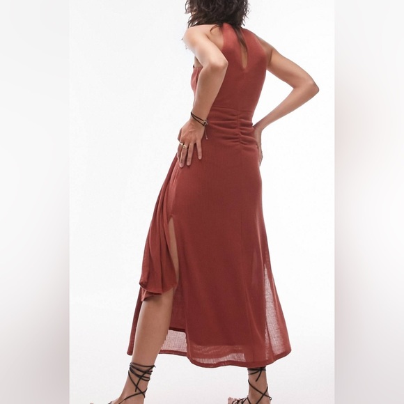 NWT Topshop Brick Red Ribbed Knit Belted High Neck Side Slit Midi Dress Size 0-2 - Picture 13 of 14